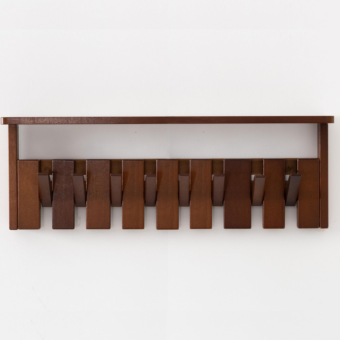 BLHOVNO Wooden Coat Rack Wall Mount with Shelf, Heavy Duty Entryway Organizer with 8 Hooks,Coat Hooks Hanger for Coats, Hats, Bags & Towels, Walnut Wall Hanger for Hallway, Bedroom, Kitchen (8 Hooks)