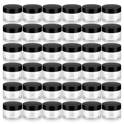 Loretoy 36 Pack 1 OZ Plastic Jars with Lids, BPA Free, Reusable, Refillable Transparent Cosmetic Containers for Bath Salts, Cosmetics, Powders, Beauty Product and Small Accessories