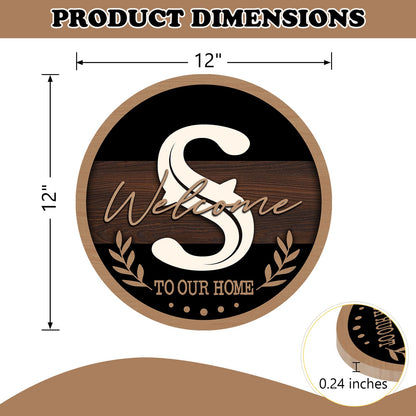 Bolisom Monogram Letter S Front Door Sign, Welcome to Our Home Family Last Name Initial Wooden Hanger Decor Housewarming Wedding Gifts, Farmhouse Rustic Wreath Indoor Wall Hanging Decoration with Bow