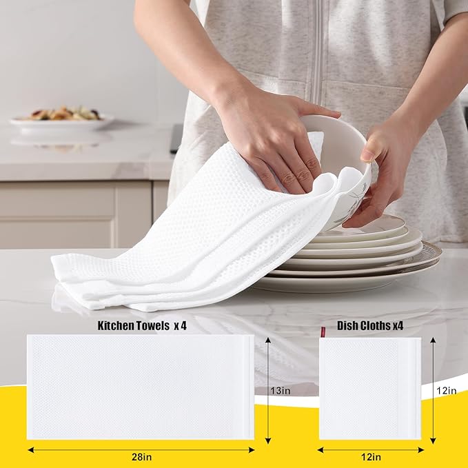 Homaxy Kitchen Towels and Dishcloths Set, 12 x 12 and 13 x 28 Inches, Super
