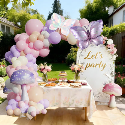 Pastel Balloon Arch Garland Kit,146Pcs Pink Purple Nude White Mushroom Buttefly Balloons for Girls Fairytale Spring Garden Tea Party Bride Baby Shower