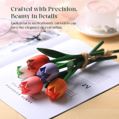 CroBlissful 10 Pcs 9 Inch Spring Wooden Tulip Flowers Gift for Graduation Spring Decorations for Home Wood Tulips Table Centerpieces for Vase Tabletop, April Showers Bring May Flowers Decor