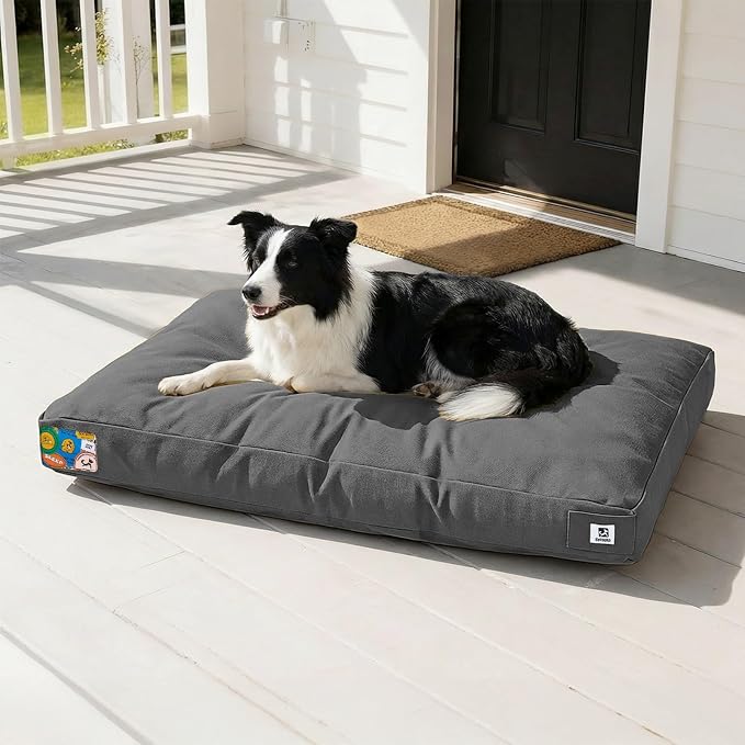 Sytopia 36 Inch Canvas Outdoor Dog Bed for Large Dogs, Durable Dog Bed with Waterproof Machine Washable Removable Cover, Indoor Patio Pet Pad for Crate, Dark Grey