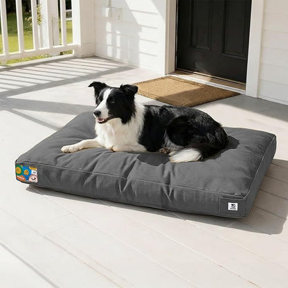 Sytopia 36 Inch Canvas Outdoor Dog Bed for Large Dogs, Durable Dog Bed with Waterproof Machine Washable Removable Cover, Indoor Patio Pet Pad for Crate, Dark Grey