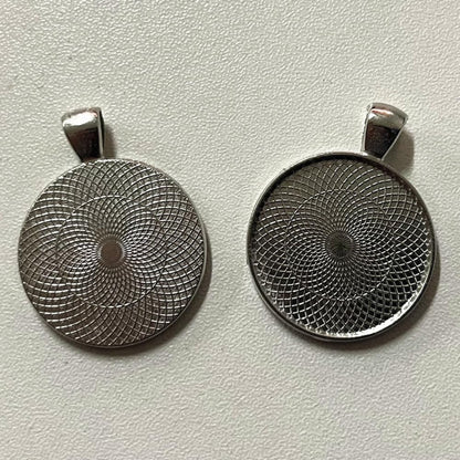 Hand-Made DIY Frame Pendant Tray Round Convex Tray Pendant, 100PCS Diameter 25 mm, Silver