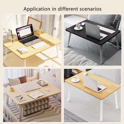 LKBBC Foldable Laptop Desk for Bed, Bed Laptop Table, Foldable Portable Lap Bed Tray, 23.6 Inch Floor Table for Drawing, Reading and Writing, Bamboo