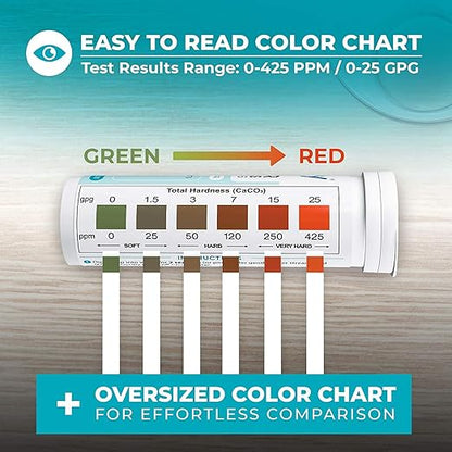 Varify Water Hardness Test Kit - Water Testing Kit for Home, Drinking, Well, Spa, Swimming Pool, Softener, Dishwasher & More - Hard Water Test Strips for Calcium, Magnesium etc (0-425 pmm, 150 Strips)