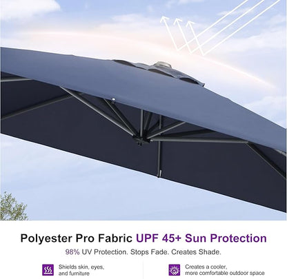PURPLE LEAF 8'×8' Patio Cantilever Umbrella with Base Included Offset Outdoor Umbrella with cover Square umbrella outdoor patios for Backyard Pool Garden Navy Blue
