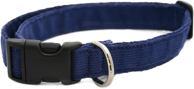 Hemp Corduroy Dog Collar - No Pattern (1/2" Small, Blue)