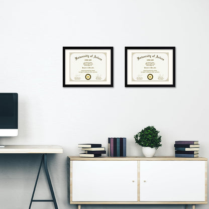 CORE ART 11x14 Black Certificate Frames with Mat,Display Diploma 8.5 x 11 or Document 11 x 14 without Mat,Multipack College Degree Frames for Wall or Tabletop Display,Set of 4