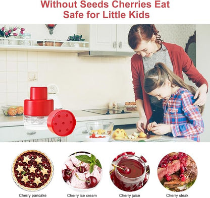 7-in-1 Cherry Pitter Tool Pit Remover, Portable Cherry Core Remover, Quick Release Multi Cherry Pitter Tool for Kitchen, Cake Shop, Fruit Salad (Bright-Red)