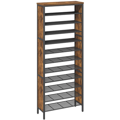 YATINEY 12-Tier Wooden Shoe Storage Organizer and 12-Tier Tall Shoe Rack, Large Shoe Storage Organizer for Closet SS212BR-SS42BR