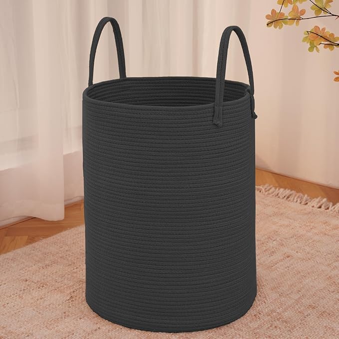 Large Woven Laundry Basket Hamper, 60L Cotton Rope Storage Bin