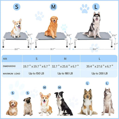 Elevated Dog Bed for Small Dogs, Outdoor Cooling Dog Bed Cot for Small Pets, Indoor Detachable Raised Dog Bed with Non-Slip Feet, Double Layer Polyester Cotton (20" L x 20" W x 6.5" Th)