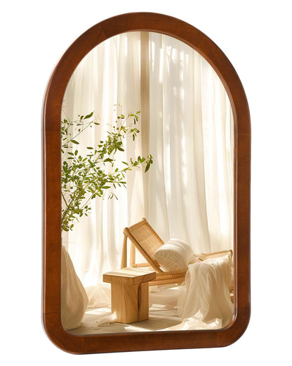 Arched Mirror 24 x 36 Inch,Walnut Brown Wood Rustic Bathroom Tempered Wall Mirror with Wood Frame,Round Corner Arch Farmhouse Wooden Vanity Mirror for Living Room,Entryway or Bedroom