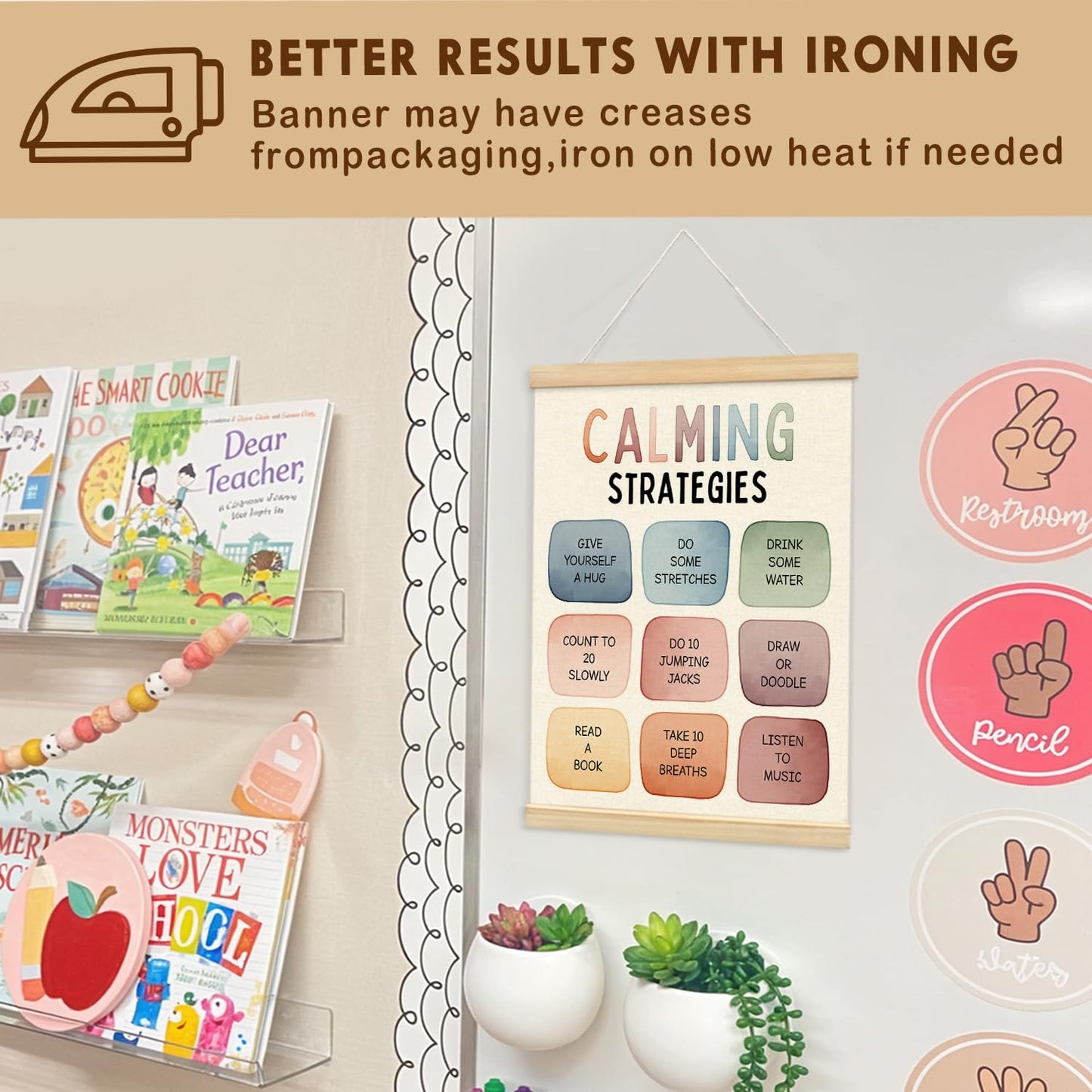 Lacama Calm Down Corner Supplies Wooden Poster Hanger for Classroom Homeschool Preschool Wall Art Decorations,Feelings Chart for Kids, Mental Health Posters, Educational Poster Chart Coping Skills
