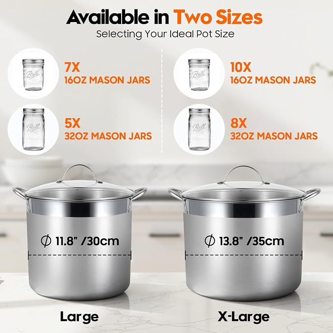 Stainless Steel Canning Pot with Rack and Lid, Large Water Bath Canner, Full Home Canning Supplies Starter Kit (20.5 Quarts, Black)