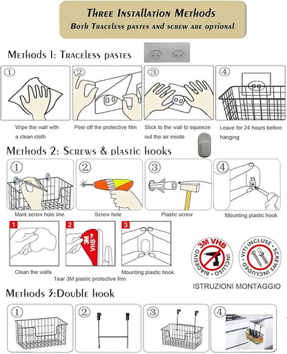 Wire Storage Basket 2 Packs, Wall Mounted Kitchen Bathroom, Hanging Cabinet