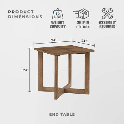 Lexicon Modern Square End Table with Cross Legs, Maple Veneer Wood Accent Table for Living Room, Bedroom, Office, Entryway, Apartment, Easy Assembly, Brown