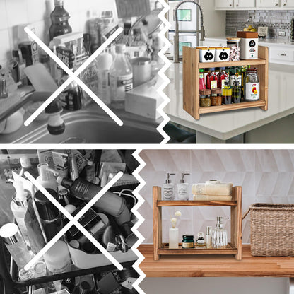 Cloud Fragrant 2-Tier Wooden Spice Rack, Countertop Organizer for Kitchen & Bathroom, Multi-Purpose Storage Shelf for Cosmetics, Spices, Toiletries