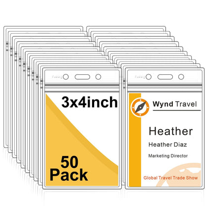 Fushing Pack of 50 Clear Plastic Vertical Badge Holders, Name Tag Holders, Card Holders (L)