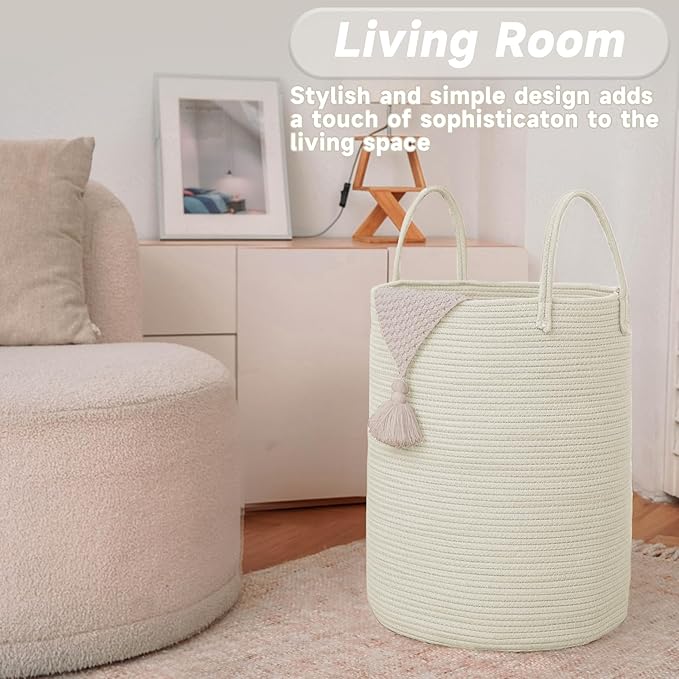 Large Woven Laundry Basket Hamper, 60L Cotton Rope Storage Bin