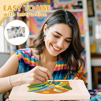 DOODLREAM Monstera Deliciosa DIY Punch Needle Embroidery Kit for Adult Beginner, 9.4" Tropical Plant Punch Stitching Craft Set for Starter with Frame, Fabric Pattern, Threader, Yarn, Punch Needle
