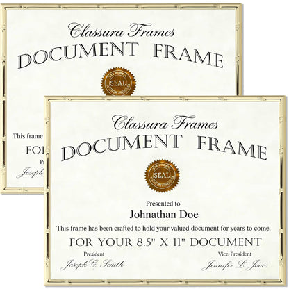 YiPinYin Gold 8.5x11'' Bamboo Detail Designs Metal Certificate Frame 2pack,8.5x11'' Document Frames,Elegant Gold Plated Certificate Frames With Soft Touch Velvet & Backing for Desktop and Wall Décor