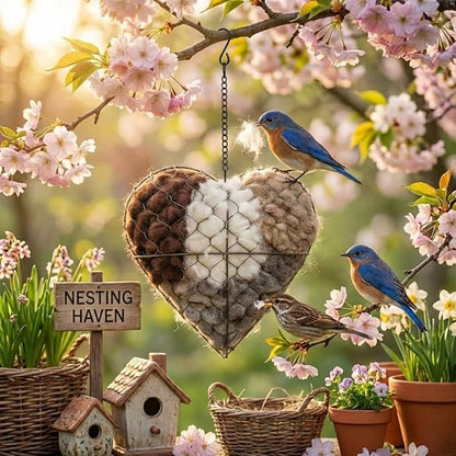 Handmade Alpaca Fiber Bird Nesting Material Heart – Soft Nesting Holder for Wild Birds, Garden Trees, Winter Shelter & Bird Lover Gift (1PC)