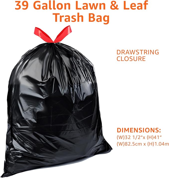 Amazon Basics Lawn & Leaf Drawstring Trash Bags, 39 Gallon
