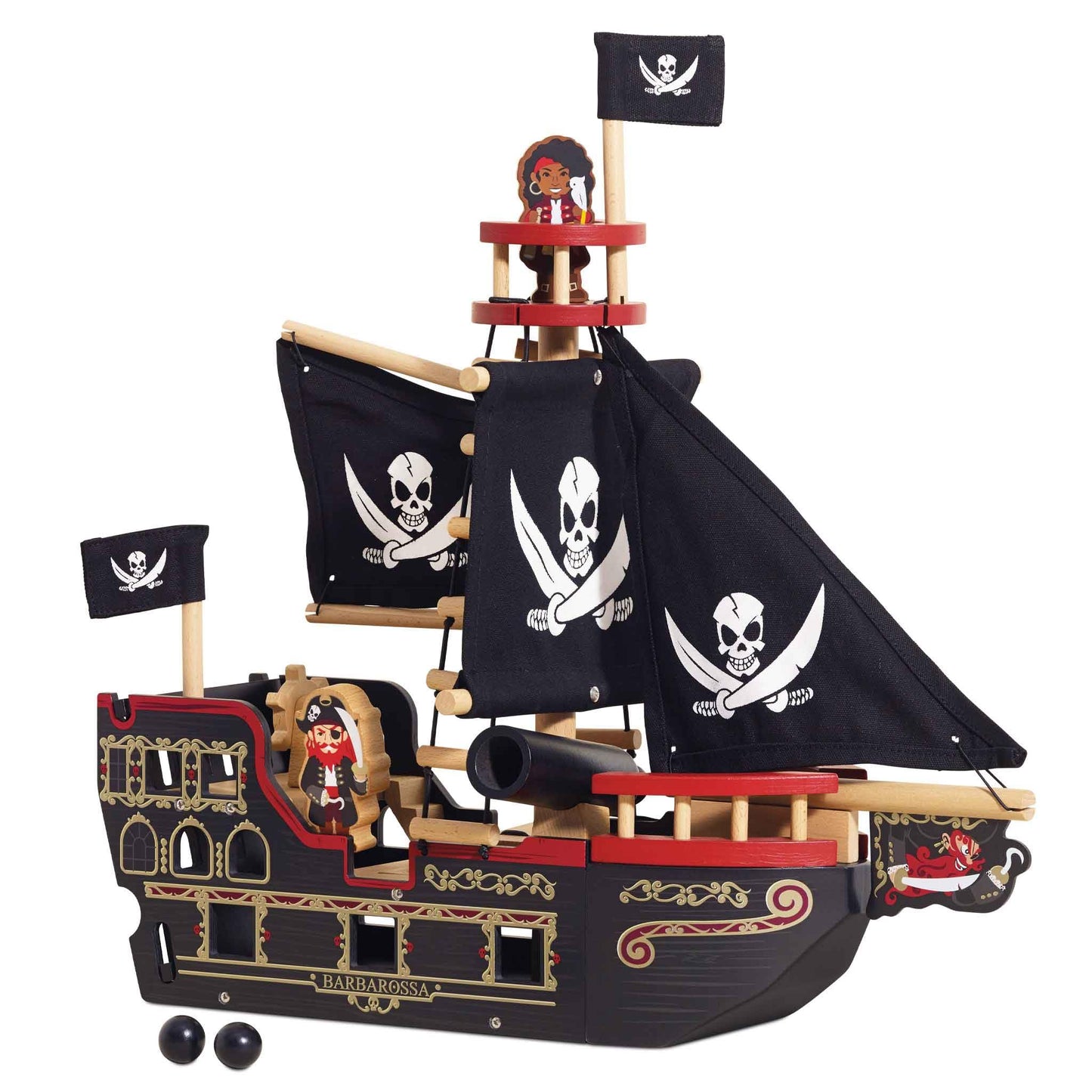 Le Toy Van Barbarossa Pirate Ship Set Premium Wooden Toys for Kids Ages 3 years & Up