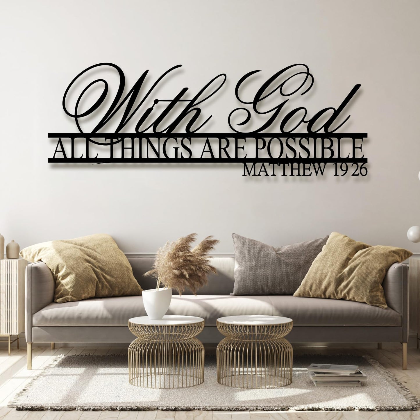 With God All Things Are Possible Metal Wall Art, Matthew 19:26, Bible Verse, Christian & Religious Wall Decor, Wedding & Housewarming Gift, Motivational Art (Black, 59"W x 21"H / 150 x 53 cm)