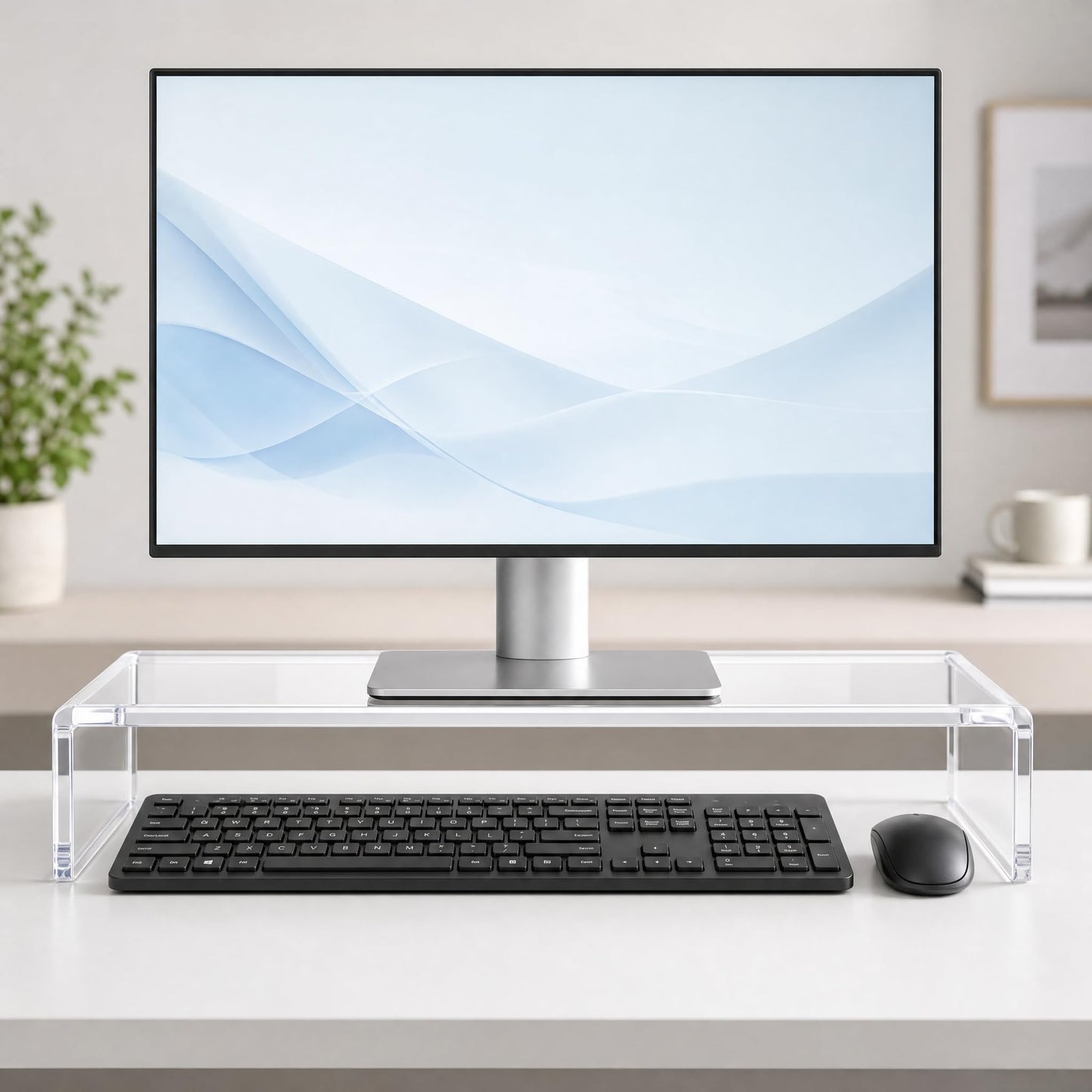 Japard Acrylic Monitor Stand, Premium Large Monitor Riser 20 inch, Crystal Clear Acrylic Computer Stand Laptop Desk Stand for Home Office Printer TV Screen Keyboard Storage