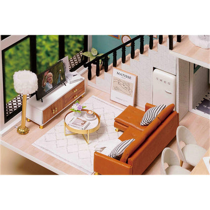 GuDoQi DIY Miniature Dollhouse Kit, Tiny House with Furniture and Music, 1:24 Scale, Great Crafts Gift for Birthday Christmas Day, Comfortable Life