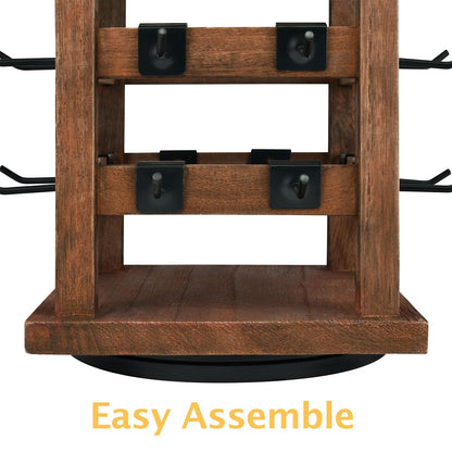 Ikee Design 5 Tiers Easy Assemble Wood Rotating Jewelry Display Tower with 42 Removable Hooks,Spinning Earring Card Storage Display Stand for Store, Showcase, Tradeshow and Home,Brown Color