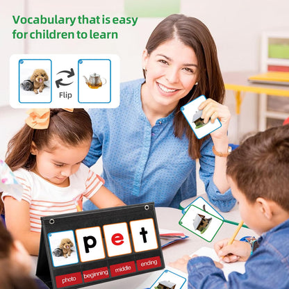 ANSTROUT CVC Word Builder Desktop Pocket Chart with 107 Phonics Flash Cards, Kids Word Builder Games for Learn to Read CVC CVCC CCVC Words, Phonics Learning Tool for Preschool Kindergarten Classroom.
