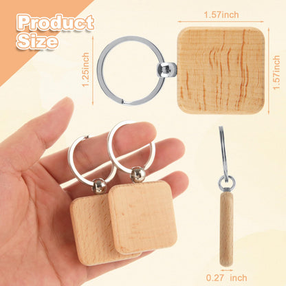YAYODS 70 Pieces Wood Keychain Blanks, Square Wooden Blanks Bulk with Key Rings, Engraving Wood Keychain Tag for DIY Crafts Gift