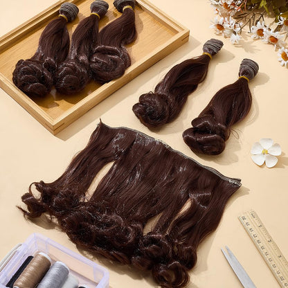 CRAFTYMELODY 6 Pcs Doll Wig 200mm Doll Curly Wigs Long Hair Extension Brown Color for Doll Making Kit Arts Supplies DIY Handmade Crafts