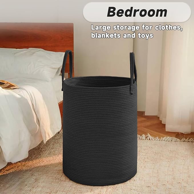 Large Woven Laundry Basket Hamper, 80L Cotton Rope Storage Bin
