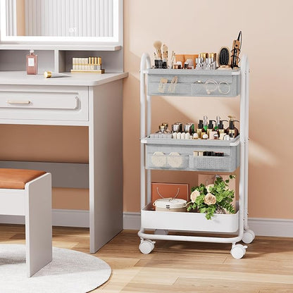 Modanais Baby Diaper Caddy Organizer Cart - 3 Tier Rolling Storage Cart with Wheels, Baby Essentials for Nursery Storage, Detachable Dividers - for Crib, Bedroom, Art & Craft Organizer (Light Gray)