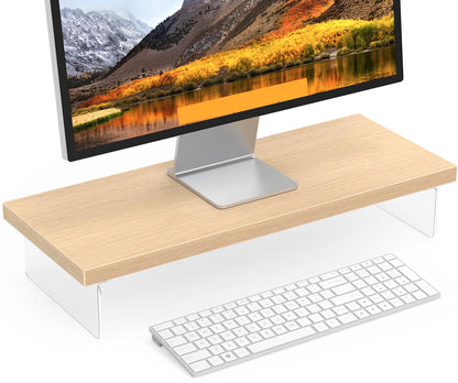 SSWOOD Monitor Stand Riser, Wood & Acrylic Computer Monitor Stand Desk Desktop Organizer Table For Home, Office Workspace, Laptop Riser, Printer, PC & TV Screen Riser