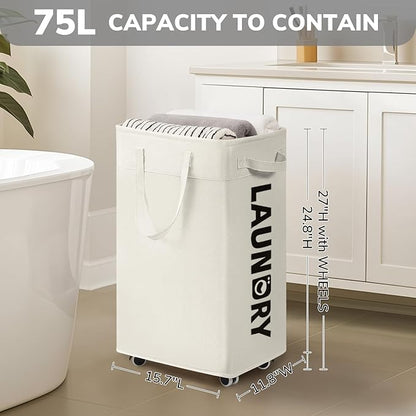 Goodpick Laundry Baskets with Wheels and Handle, Clothes Laundry Basket with