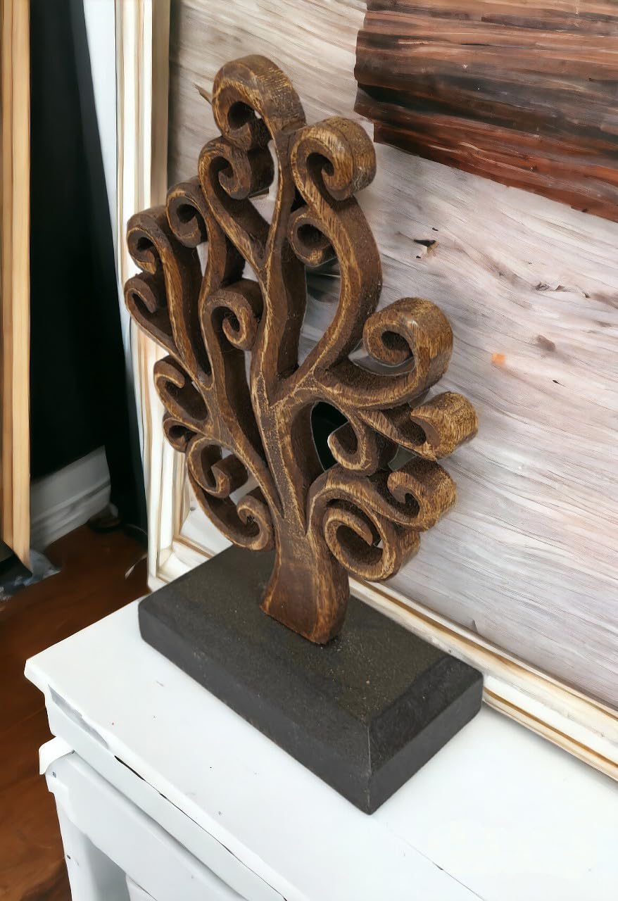 VANIYA CRAFTS® Wooden Carved Handmade Engraved Table Decor Table Sculpture Home Decor Statue for Living Room, Bedroom, Office Desktop, Cabinets (Walnut & Black)