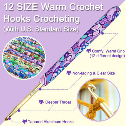Coopay Complete Crochet Hooks Set for Beginners, 2.25mm-8mm Crochet Hook, Ergonomic Crochet Hooks for Arthritic Hands, Cute Animal Print Comfort Grip, Crochet Needles for Blankets Dolls, Crochet Gifts