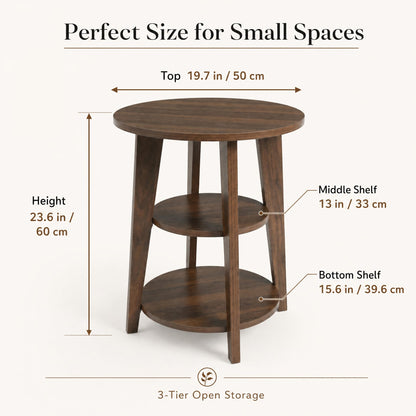 DURISEN 3-Tier Round Side Table,23.6" Tall End Table with Storage Shelves