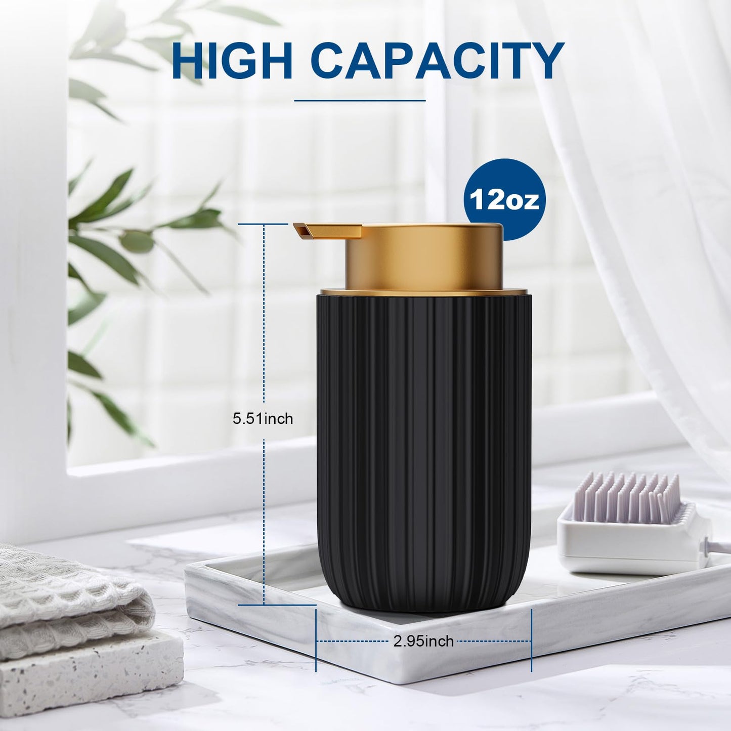 Ceramic Foaming Soap Dispenser, 12 oz Bathroom Foam Hand Soap Dispenser, Refillable Lotion Soap Dispenser with Removable Pump for Kitchen Hand Wash Dispenser, Modern Home Decor(2Pack-Black)