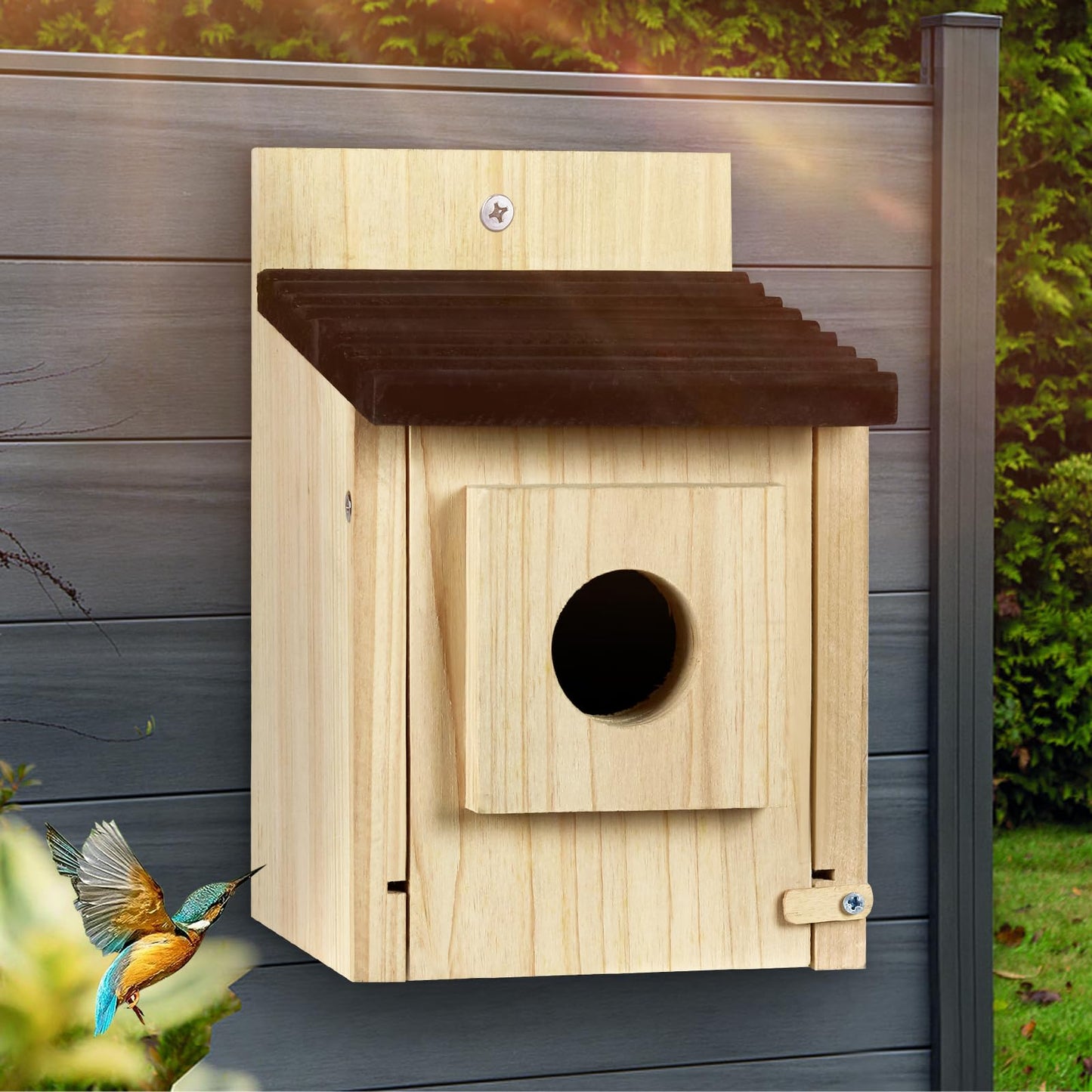 CLACKIBUKVYZ Birdhouse for Outdoors Clearance, Wooden Bluebird House for Outside, Weatherproof Hanging Bird Nesting Box for Finch, Cardinal, Wild Bird Watching (Easy Clean, Ventilated)