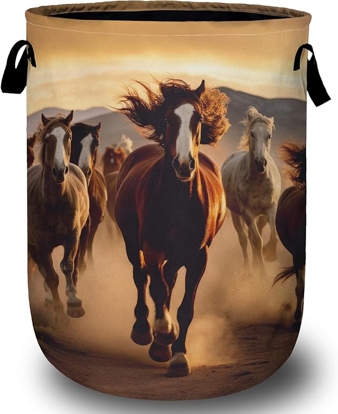 Running Horse Laundry Basket, Laundry Hamper Collapsible Oxford Cloth