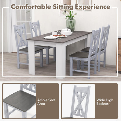 Giantex Retro Wooden Dining Chairs Set of 2, Farmhouse Kitchen Chairs w/Rubber Wood Frame, Elegant Hollowed Backrest, Armless Dining Room Chairs, Rustic Side Chairs for Restaurant, Living Room, Grey