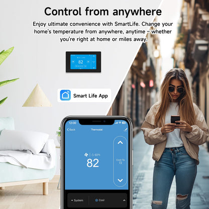 Smart Thermostats for Home with C-Wire Adapter, WiFi Thermostats Programmable Compatible with Alexa and Google Assistant,Energy Saving, Remote Control Tuya/Smart Life, C-Wire Require
